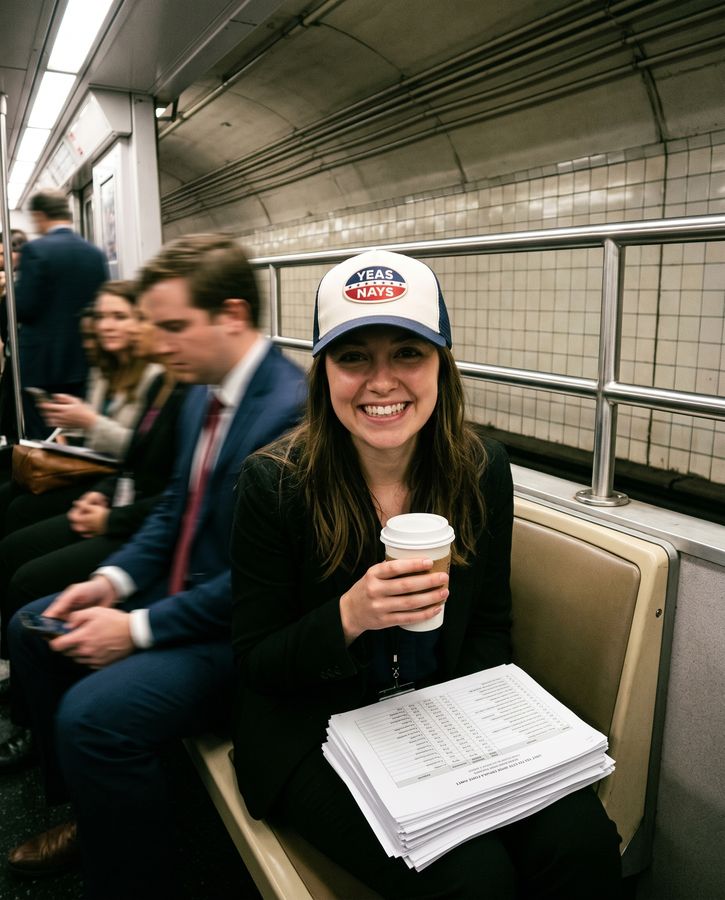 A staffer on the Senate subway in the Yeas and Nays trucker