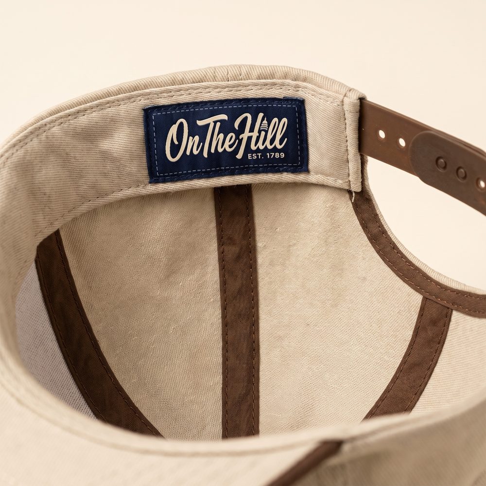 Lame Duck cap, Stone crown, duck camo brim, inside label