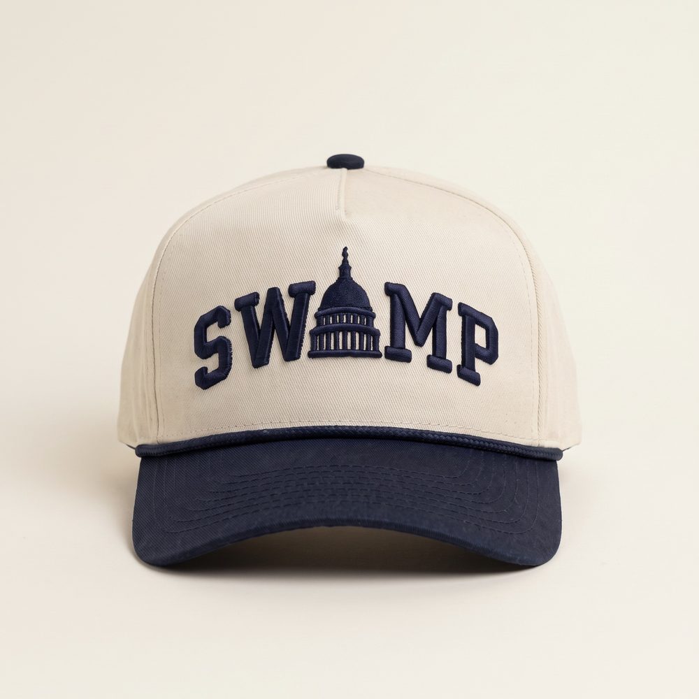 The Swamp cap, Stone crown, navy brim and rope, front