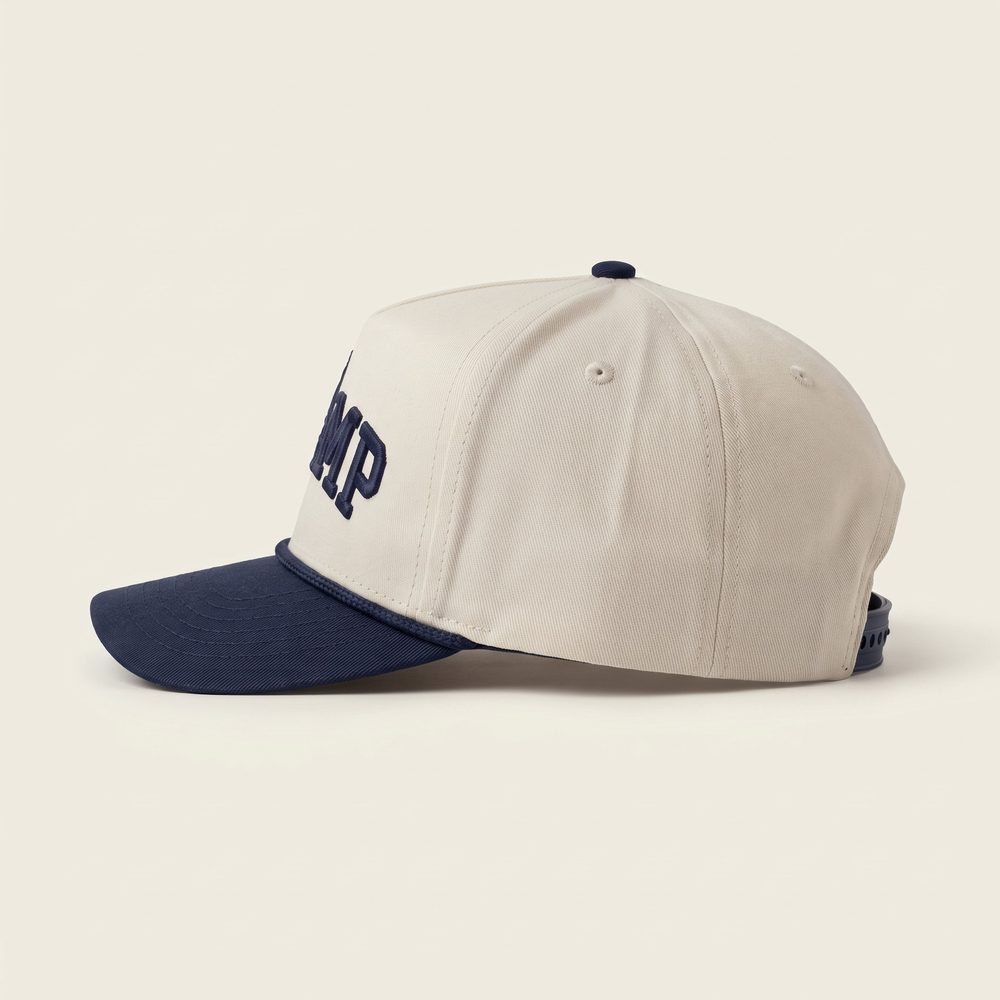 The Swamp cap, Stone crown, navy brim and rope, left side