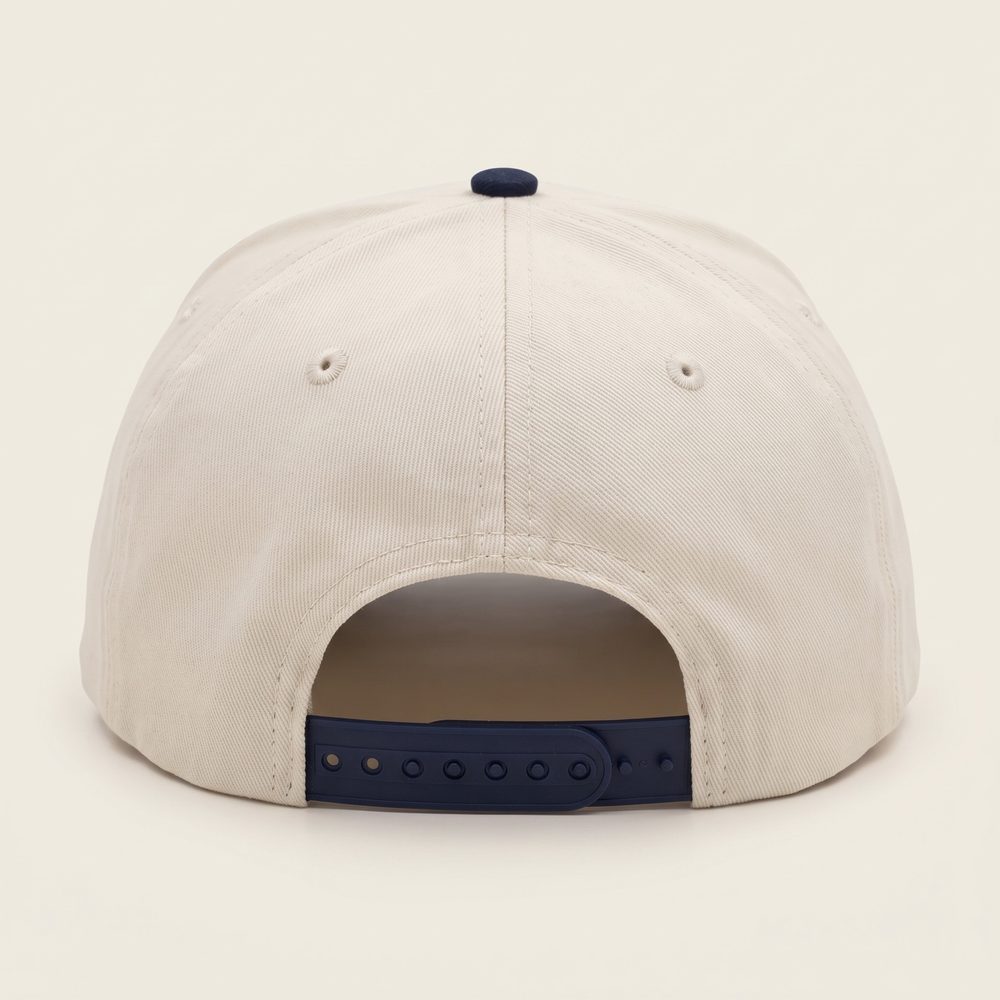 The Swamp cap, Stone crown, navy brim and rope, back