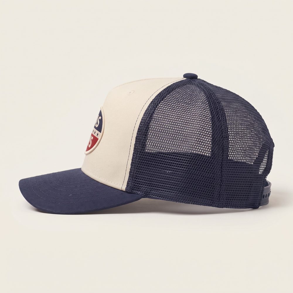 Yeas and Nays Trucker cap, Stone front, navy mesh and brim, left side